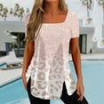 thumbnail image 2 of Tunic Tops for Women ,Square Neck Shirt Floral Print Summer Elegant Going Out Side Split Button Casual Loose Short Sleeve Ladies Blouses T Shirts Long Length Tunic Tops for Leggings, 2 of 5