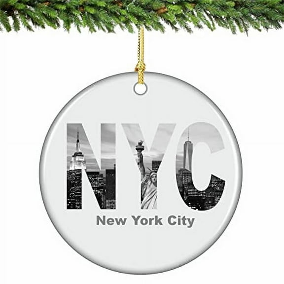 NYC Skyline Black and White Christmas Ornament Porcelain 2.75 Inches