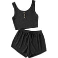 thumbnail image 3 of Women's Button Front Ribbed Knit Tank Top and Shorts Pajama Set Sleepwear Lounge Sets, 3 of 11