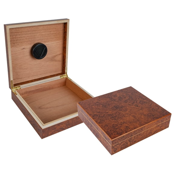 Chateau Desktop Cigar Humidor - Burl Finish - Capacity: 20