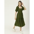 thumbnail image 2 of Moomaya Solid Square Neck Smocked Midi Dress, Poly Georgette Dresses For Women, 2 of 8