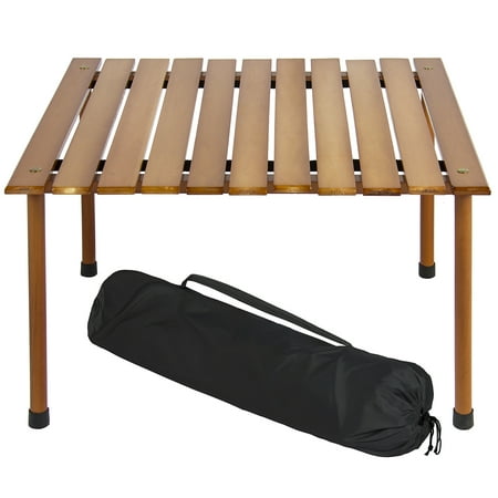 Best Choice Products 28x28in Foldable Outdoor/Indoor All-Purpose Wooden Table for Picnics, Camping, Beach, Patio w/ Carrying