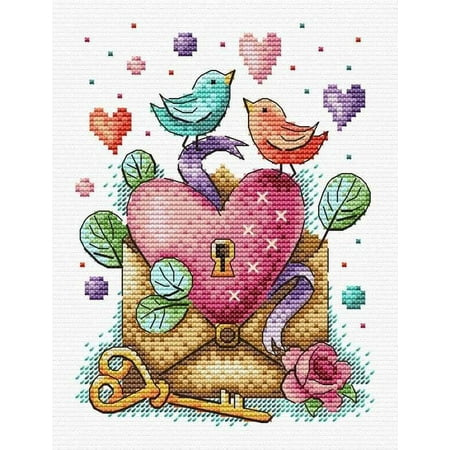 UPC: 4627167305883 | Counted Cross Stitch Kit Heart SM-602 By MP Studia Love Theme Needlework Pink Bird