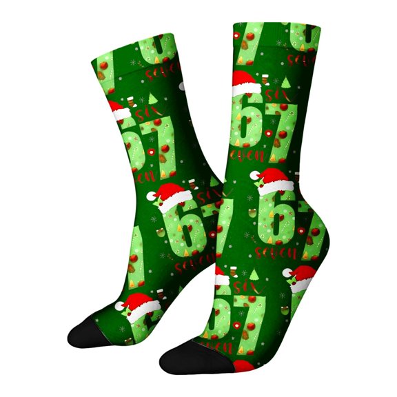 Compression Socks for Women Cute Animal-Pattern Knit Mid-calf Socks Green Pilates Socks 3‑Pair