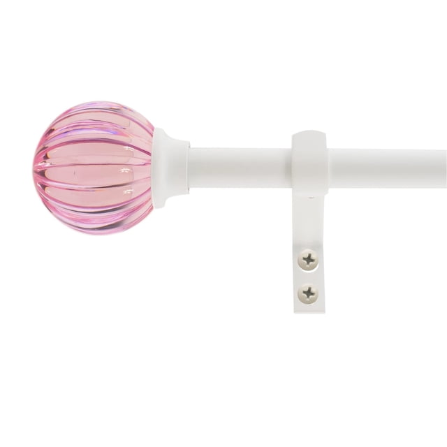 Juego de barra de cortina de bola estriada de 5/8 pulgadas, 26 a 48 pulgadas, color rosa