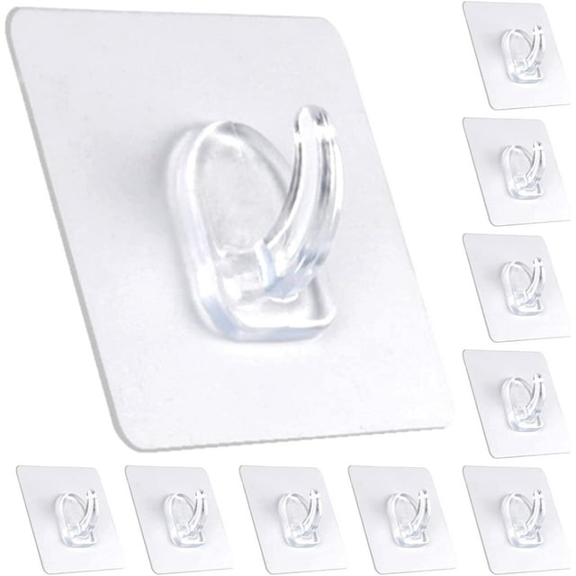10 ganchos adhesivos de pared, resistentes ganchos sin costuras, impermeables y a prueba de aceite, ganchos transparentes reutilizables, ganchos extraíbles para cocina, baño, dormitorio, oficina brillar Electrónica
