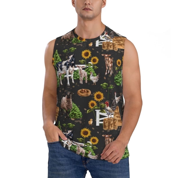 Fotbe Farm Animals 2 Men's Camiseta sin Mangas Estampada para Hombres, Playera Casual para Gimnasio, Entrenamiento, Playa-Large