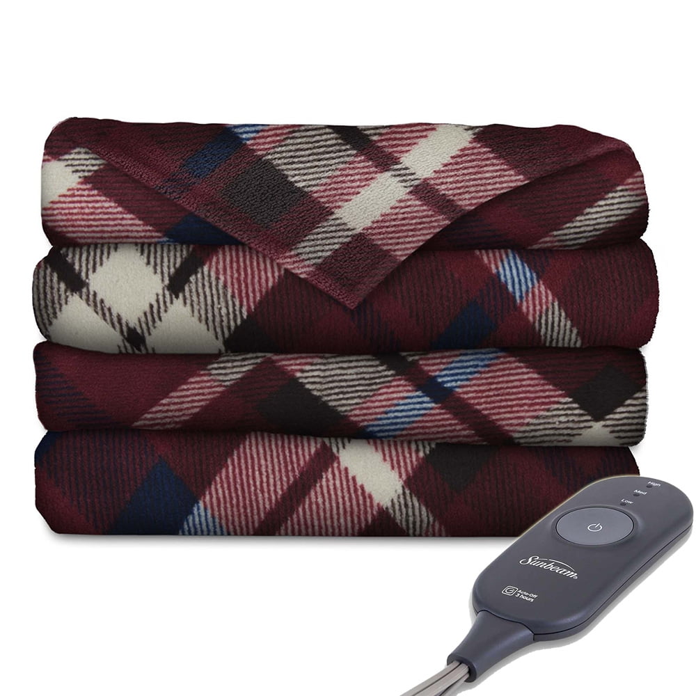 Sunbeam Microplush Electric Heated Warm Throw Blanket Sebastien Plaid