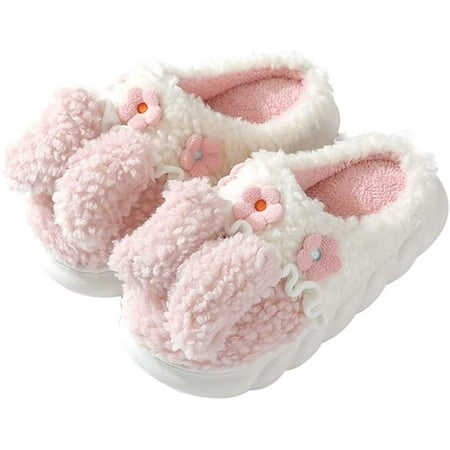 

PIKADINGNIS Women Elegant Girl Cozy Fluffy Faux Fur Plush Soft House Slippers Chic Cute Floral Bow Fashion Home Shoes Indoor