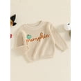 thumbnail image 4 of xiaxaixu Toddler Halloween Sweaters Pumpkin Letter Embroidered Long Sleeve Round Neck Ribbed Knitted Pullover, 4 of 8
