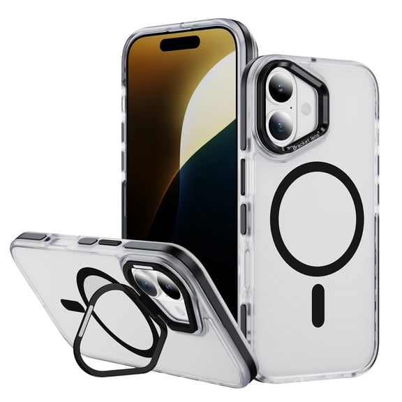 Corliven for iPhone 17 Case, Magnetic PC TPU Kickstand Cover, Shock Absorbing Anti-Scratch Protective Case, Wireless Charging Compatible, Black