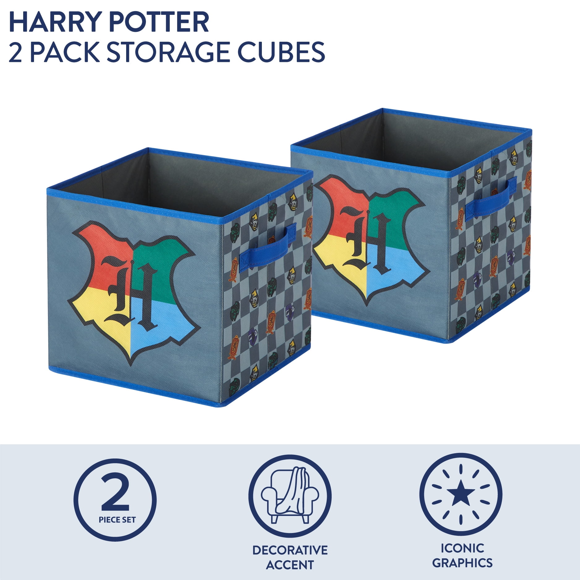 Harry Potter Kids' 2-Pack Printed Toy Storage Cubes, 10" x 10"