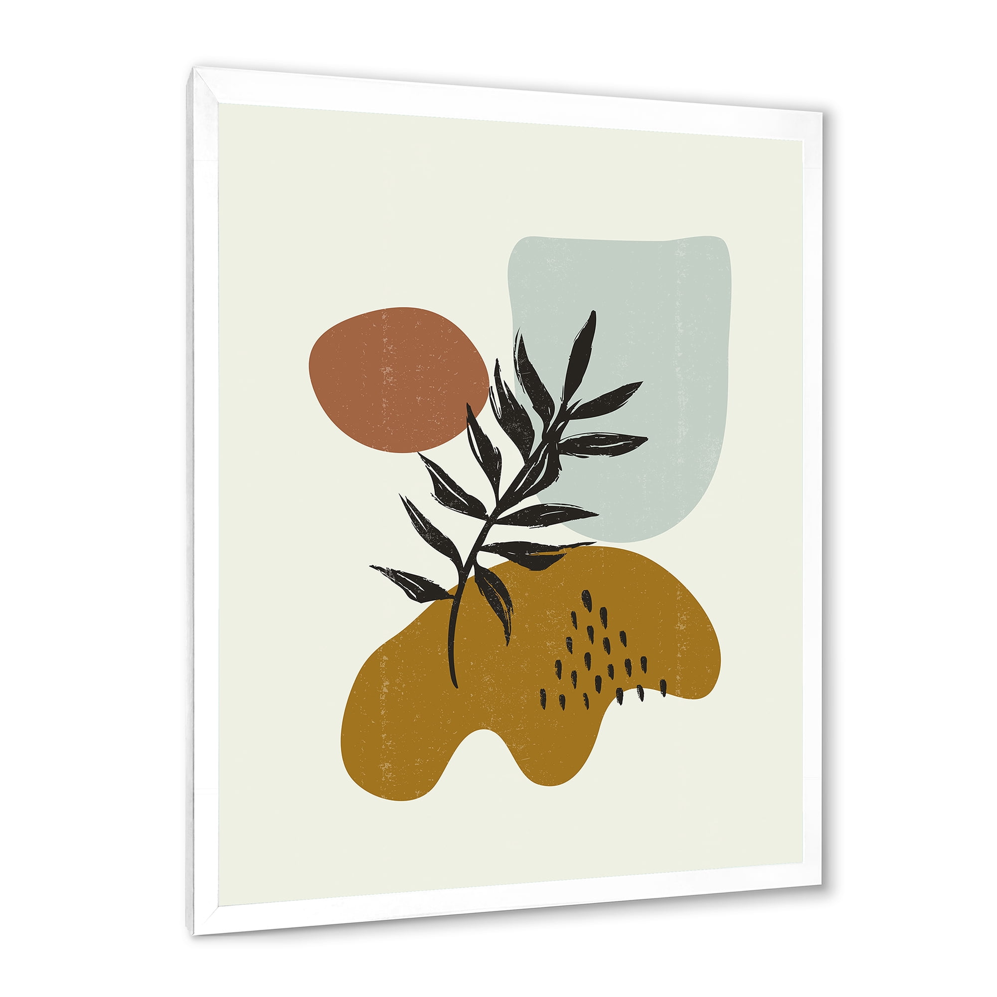 Designart 'Abstract Shapes With Botanical Minimalist Leaf II' Modern Framed Art Print