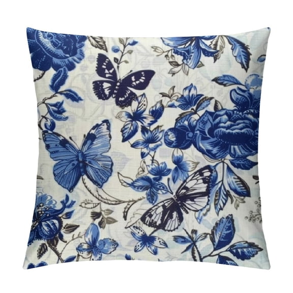 Chilfamy Blue and White Porcelain Floral Butterfly Pillow Covers Vintage Chinoiserie Couch Pillow Case Modern Decorative Square Throw Pillows for Living Room Cushion Outdoor 12x12in