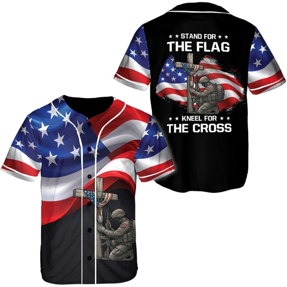 Lotusprinthandmade Personalized America Flag US Veteran Baseball Jersey, Multicolor, XS