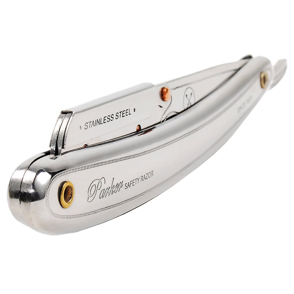 Parker Menâ€™s SR1 Stainless Steel Straight Edge Razor with 5 Parker Platinum Blades
