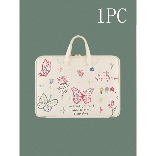 Bolsa Para Laptop 13-15 Pulgadas Blanco Con Diseño De Mariposas