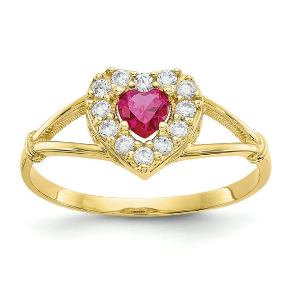 Primal Gold 10 Karat Yellow Gold Red and White Cubic Zirconia Heart Ring