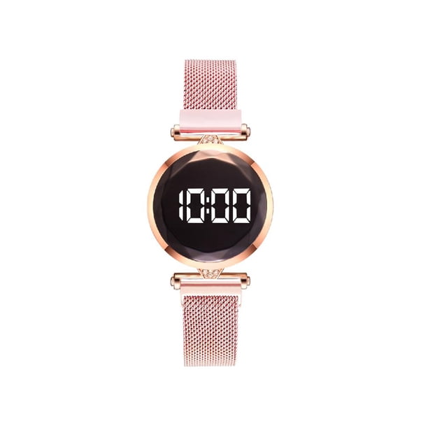 Reloj Cuarzo Con Correa Malla para Mujer Pulsera Aleación Hebilla Magnética Digital LED Regalos