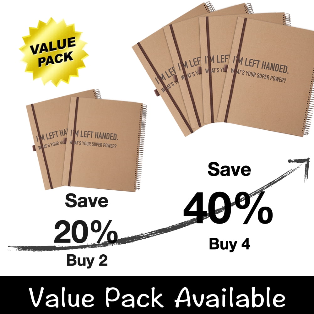 Urby Left Handed Notebooks College Ruled, Hard Cover, 11" X 9" for Left Handed People. (4 Pack)