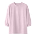thumbnail image 4 of Htigea Womens Crewneck T-Shirts Solid Color 3/4 Sleeve Tops Casual Loose Fit Pullover Tees Lightweight Daily Shirts Pink S, 4 of 8