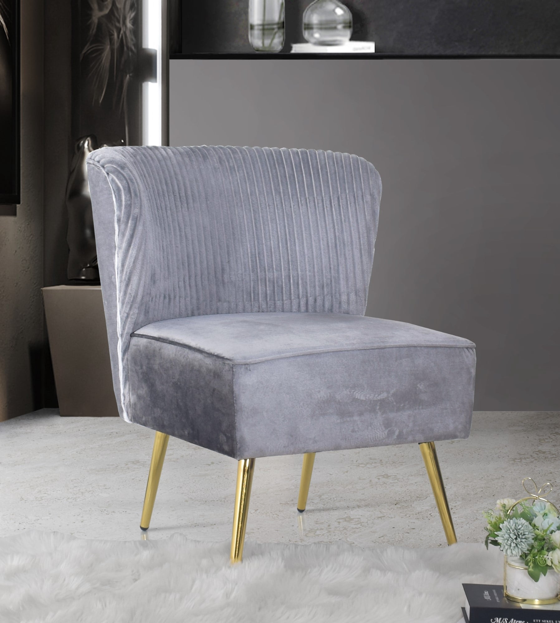 Home Design Hestie 3-Piece Velvet Living Room Set with Side Chair, Loveseat, and Sofa, Modern Curved Backrest Design, Silver Gray