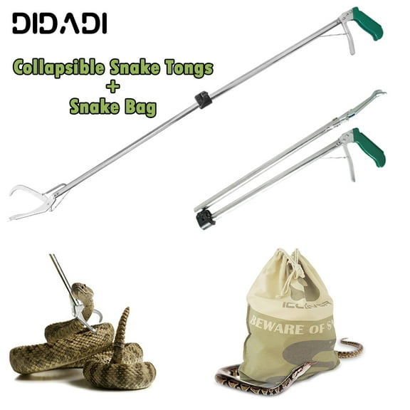 DIDADI 25"- 47" Collapsible Snake Grabber + 20"*28" Large Snake Bag with Drawstring, Wide Jaw Handling Tools,  for Moving Transporting Capturing Hunting Catching Snakes Reptiles