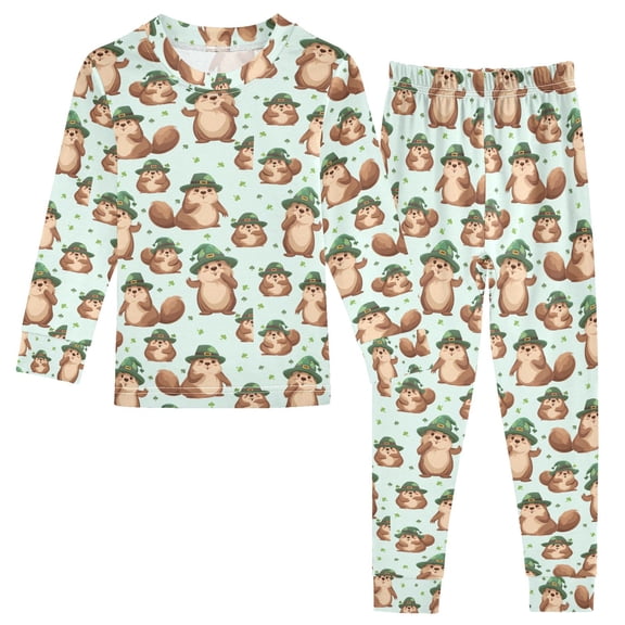 Christmas Pajamas Beaver Clover Cute Comfortable Cotton Two-piece Christmas Pajamas Set