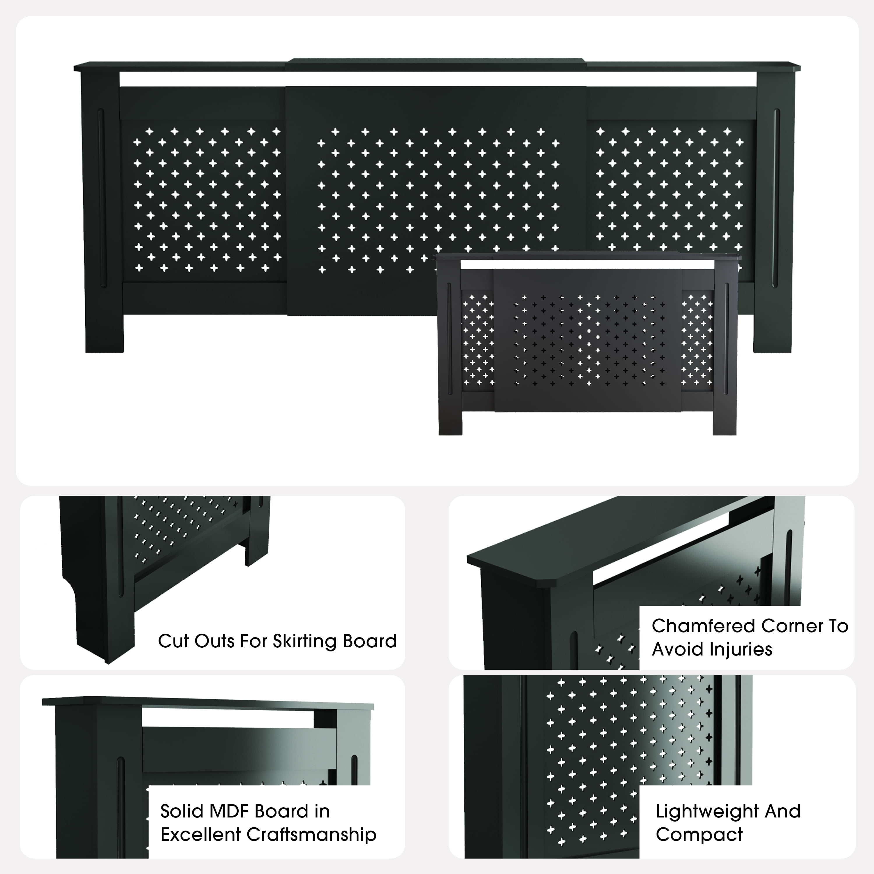 MDF Radiator Cover, Adjustable Width 54.75-80 in, Anthracite, 32.8 in High