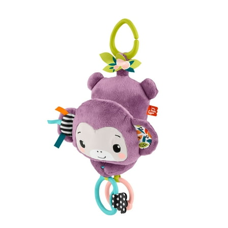 Fisher-Price Sing & Go Purple Monkey Plush Baby Stroller Sensory Toy for Newborns
