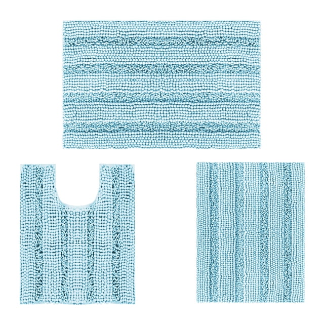 Decorative Area Rug 3 Piece Bathroom Rugs Sets Thick Striped Bath Rugs Set for Bathroom Non Slip Soft Absorbent Bath Mat Set for Tub Shower and Toilet Floor Carpet,Living Room Rug,Bedroom Rug,Non Sli