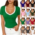 thumbnail image 6 of Zpzdpjkx Womens Tops 2026 Short Sleeve Deep V Neck Tee Shirts Summer Ribbed Slim Fit Knit Tunic Blouse, 6 of 6