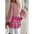 thumbnail image 5 of Tassel Tie Neck Button Detail Bohemian Print Blouse for Women Pink Small, 5 of 5
