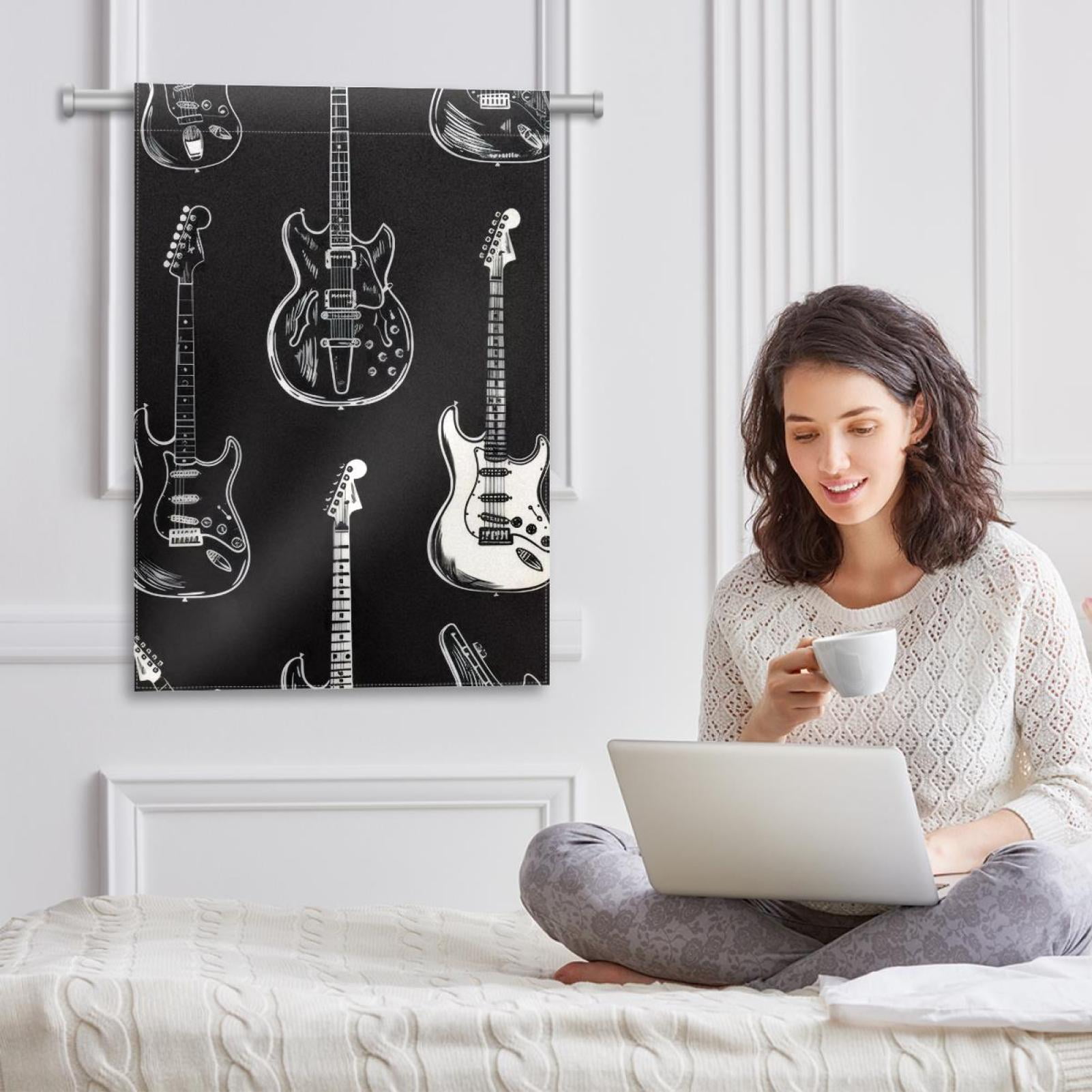 Welcome White and Black Electric Acoustic Guitar Collection Garden Flag, Vertical Double Sided Small House Flag, Yard Farmhouse Outdoor Deck Veranda Lawn Decor 28x40 Inch