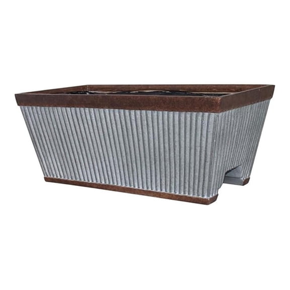 24 Inch Westlake Outdoor Rectangular Deck Rail Textured Resin Garden Flower Planter w/Sun Protectors, Rustic Galvanized