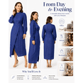 thumbnail image 3 of Plus Size Faux Denim Wrap Waist Maxi Dress, Puff Sleeve Mandarin Collar Front Slit Casual Semi-Formal Dress, 3 of 6