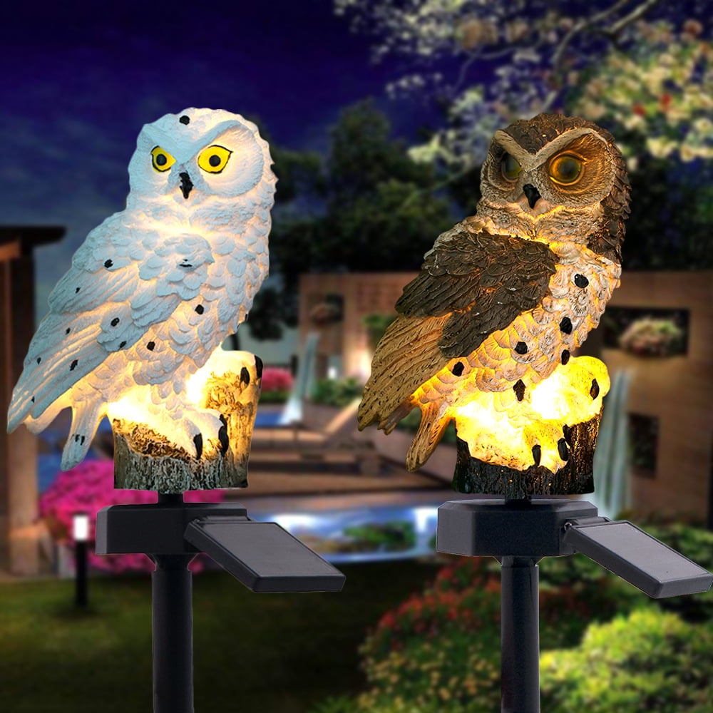 LED Outdoor Solar Light GREY OWL Deco Figurine Floor Lamp Porch Lighting 