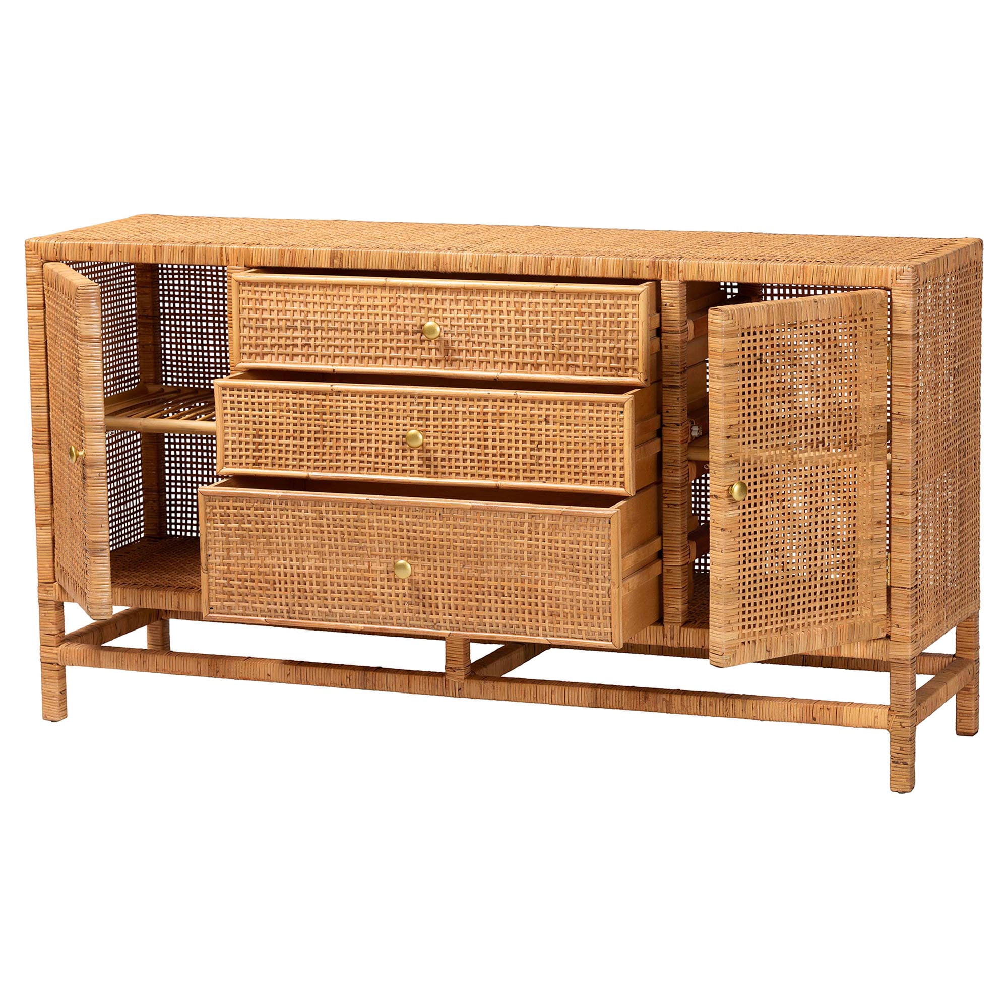 bali & pari Vivan Boho Storage Cabinet, 3-Drawer, 4-Shelf, Honey