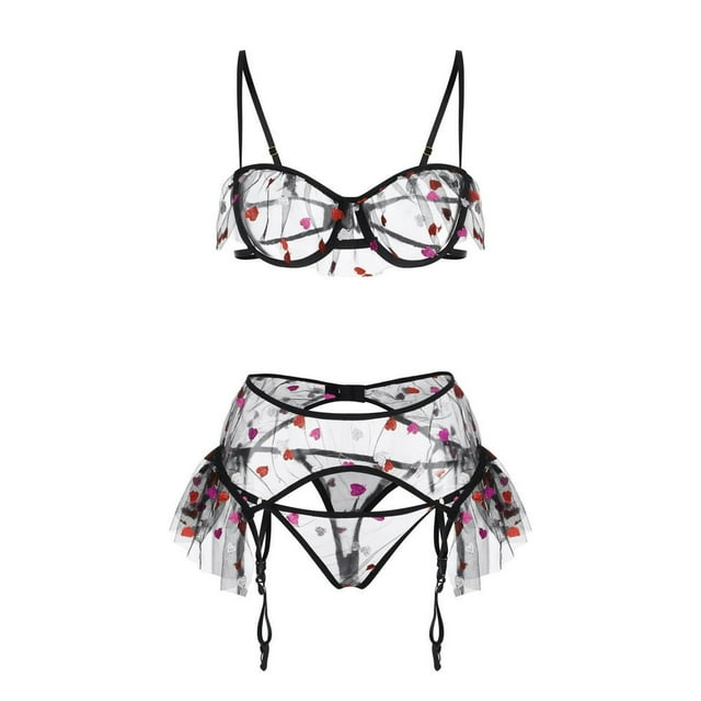 AMERTEER Soutien-Gorge à Broderie Love String String Vêtements de Nuit sous-Vêtements Lingerie pour Femmes