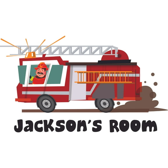 Fire Fireman Truck Customized Wall Decal - Custom Vinyl Wall Art - Personalized Name - Baby Girls Boys Kids Nursery Daycare Bedroom Wall Decal Room Decor Wall Stickers Decoration Size (20x40 inch)