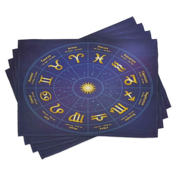 Astrology Placemats Set of 4 Horoscope Zodiac Signs with Birth Dates in Circle with Star Dots Print, Washable Fabric Place Mats for Dining Room ...