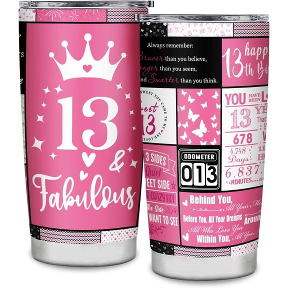 13th Birthday Gifts for Girls Tumbler 13 Year Old Girl Gift Ideas Best Gifts for 13th Girls 13th Birthday Decorations for Girls Stainless steel 20oz Tumbler