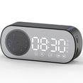 thumbnail image 1 of Reloj despertador digital Pcapzz con Bluetooth 5.0, altavoz, pantalla LED, espejo, escritorio, radio FM, compatible con tarjeta TF, llamadas manos libres, reloj despertador dual con puerto de carga, 1 of 8
