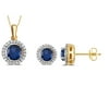 Elegant 0.80 Ctw Created Round Shaped Blue Sapphire & White Sapphire Necklace And Earrings Set In 14K Yellow Gold Plated