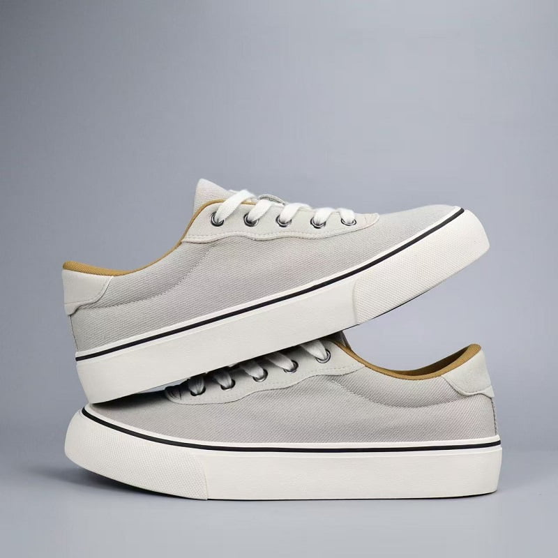 Men's Sage Green Canvas Sneakers with Mustard Accents, Classic Casual Platform Shoes