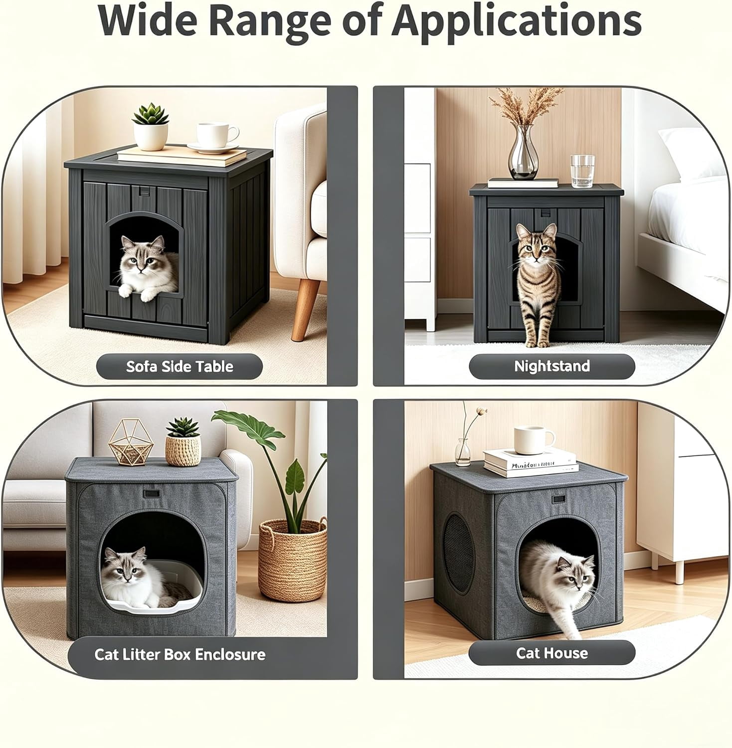 Outdoor Cat House Weatherproof - Premium Resin Cat Shelter for Outdoor/Indoor Cats, Spacious Feral Cat House with Easy Assembly, Stylish Design for Garden, Patio & Backyard，Black