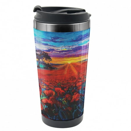 

Country Travel Mug Poppy Flower Garden Steel Thermal Cup 16 oz by Ambesonne