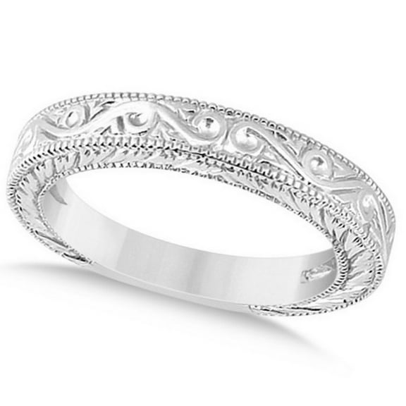 Women's Unique Filigree Wedding Band w/ Milgrain Edge 14k White Gold