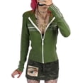 thumbnail image 2 of hirigin Female Coat, Striped Long Sleeve Hooded Close-Fitting Jacket with Zipper for Spring Fall, Green, S/M/L, 2 of 9