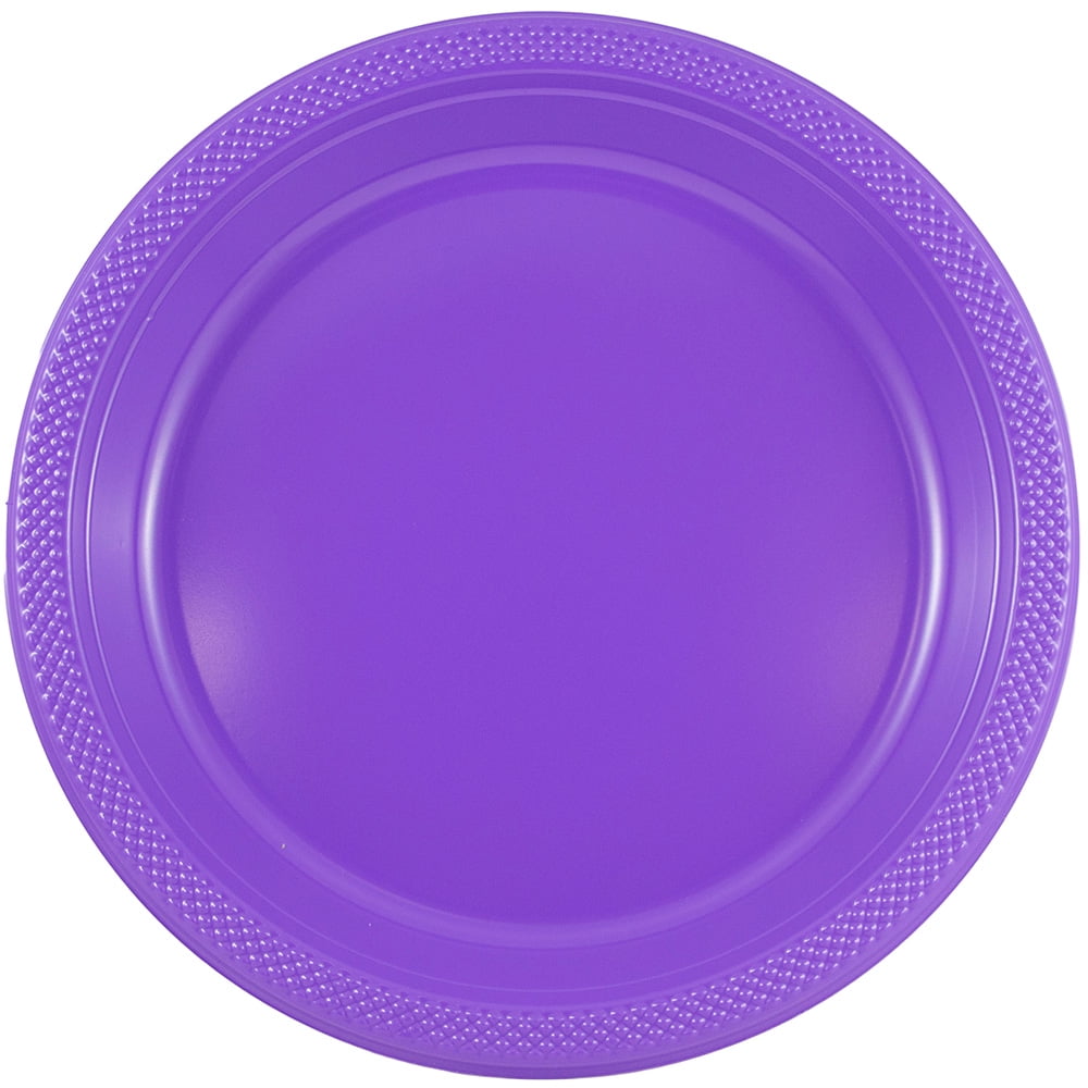JAM Round Plastic Party Plates, Purple, 20/Pack, Medium, 9"